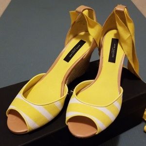 Ann Taylor Yellow Striped Wedge Espadrilles
